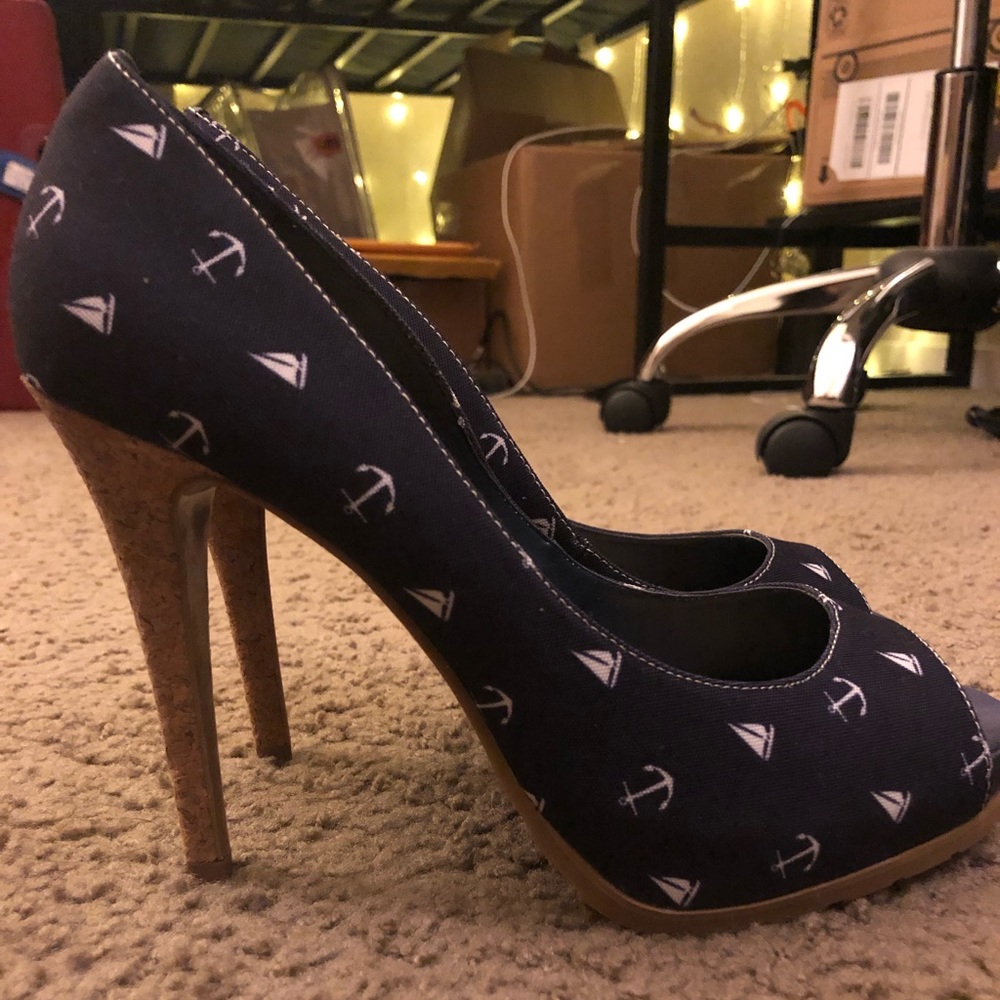 Charles And Keith Navy Open Toe Pumps Size 38